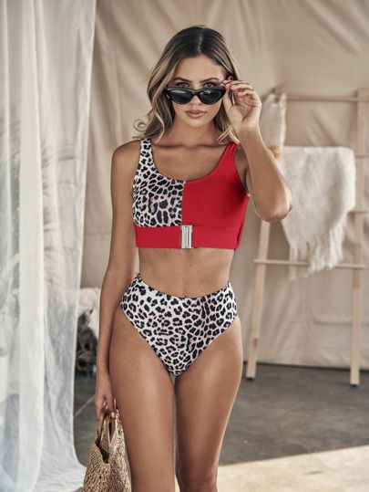 Leopard Belted High Waist Bikini Swimsuit | ROMWE