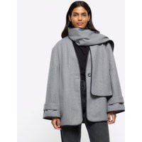 River Island Womens Grey Scarf Detail Coat | River Island UK & IE