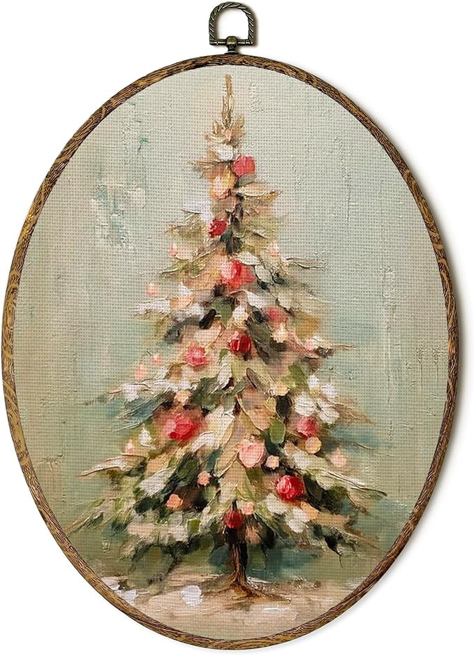 Lengues Christmas Tree Winter Oval Wall Art Decor, Christmas Gifts Oval Wall Decor, Vintage Winte... | Amazon (US)
