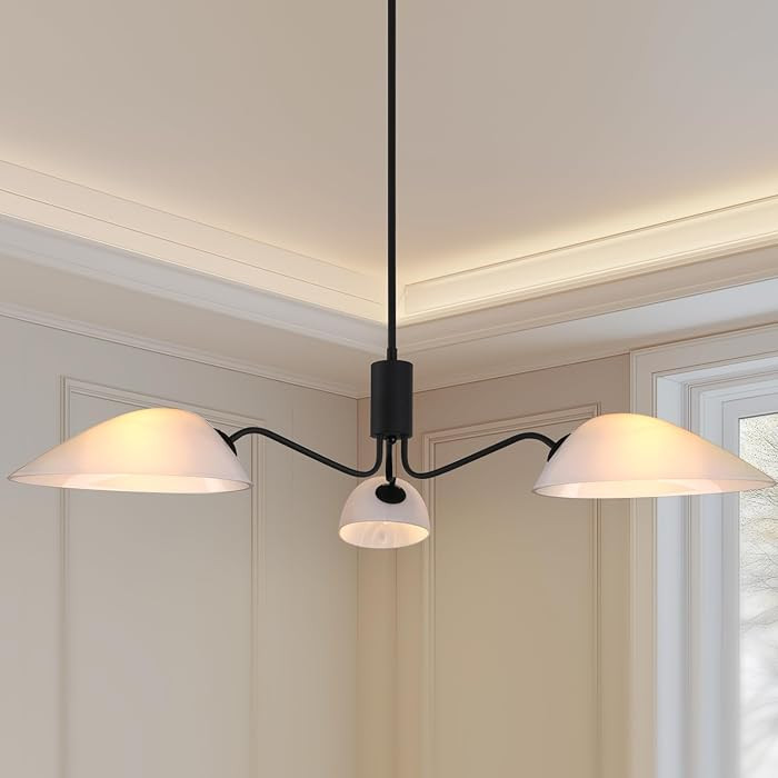 HuisMier Modern Glass Chandelier for Dining Room, 3-Lights Mid Century Chandelier with Glass Shad... | Amazon (US)