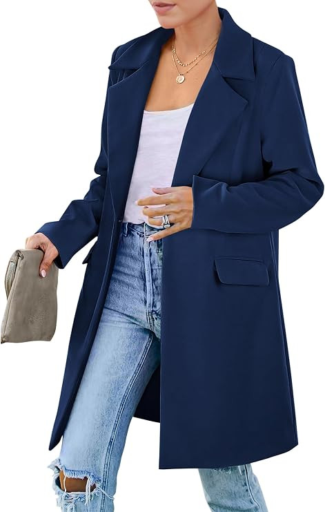 PRETTYGARDEN Women's Business Casual Long Blazer Jackets | Notch Lapel, Padded Shoulder, Long Sle... | Amazon (US)