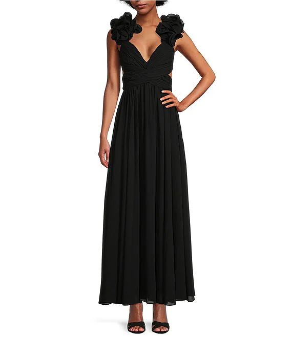 Manila Rosette Sleeveless V-Neck A-Line Maxi Dress | Dillard's