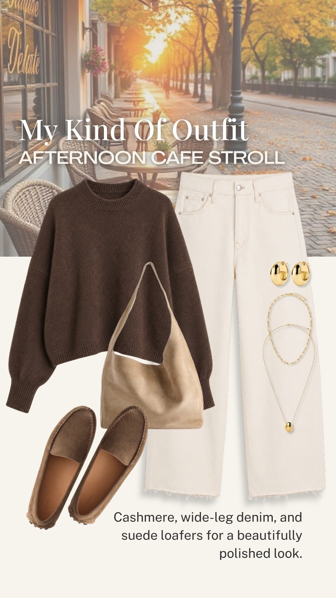 A rich chocolate cashmere sweater with wide-leg ivory denim is one of those simple combinations that always feels polished. Add suede loafers and warm neutral accessories, and you have an easy outfit for a coffee date, afternoon stroll, or everyday plans.

💡 LTK MADE EASY
❤️ Heart = Support my posts!
🔖 Save = Get sale & restock alerts
📋 Lists = Keep favorites organized
📲 Share = Send lists and products to a friend. Hello, Christmas List!
💬 Comment = Ask me anything about what I’m wearing.:-)

#LTKootd #LTKOver40 #LTKSeasonal