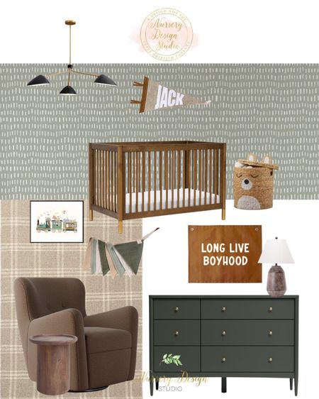 Baby boys nursery, walnut crib, brown chair, dresser changing table, boys room decor 

#LTKBaby #LTKBump #LTKKids