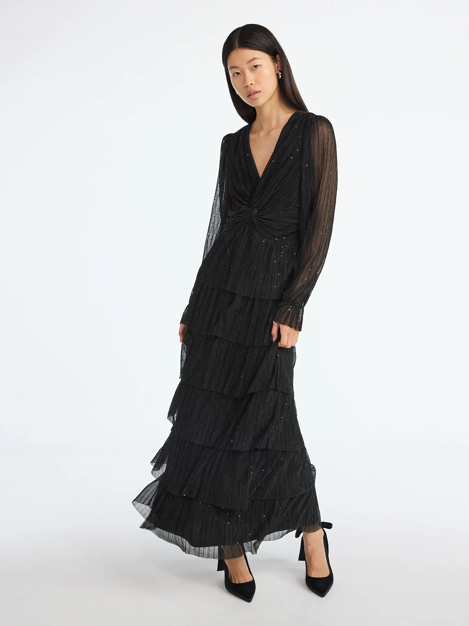 Scoop Women's and Women's Plus Glitter Ruffle Maxi Dress, Sizes XS-4X | Walmart (US)