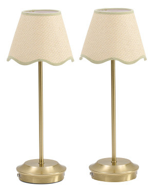 2pk 18in Rechargeable Plated Brass Rattan Table Lamps | Lighting | Marshalls | Marshalls