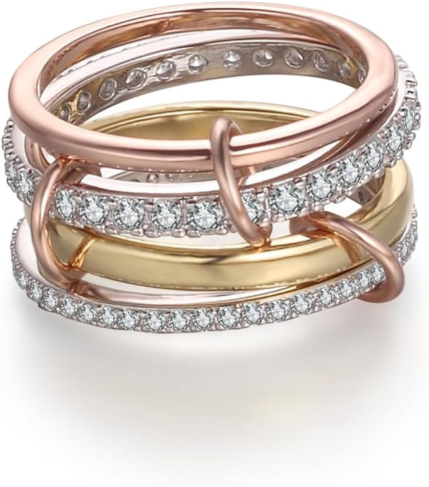 18K Gold Plated Stackable Rings for Women – Non Tarnish Gold Interlocking Rings – Rose Gold M... | Amazon (US)
