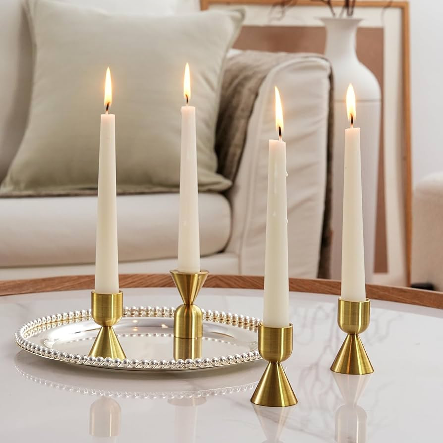 NUPTIO Candle Stick Candle Holder: Set of 4 Gold Aluminium Candlestick Holders - Brass Taper Cand... | Amazon (US)