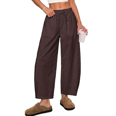 Tankaneo Womens Baggy Barrel Pants High Waist Wide Leg Cropped Trousers | Casual, Trav… | Amazon (US)