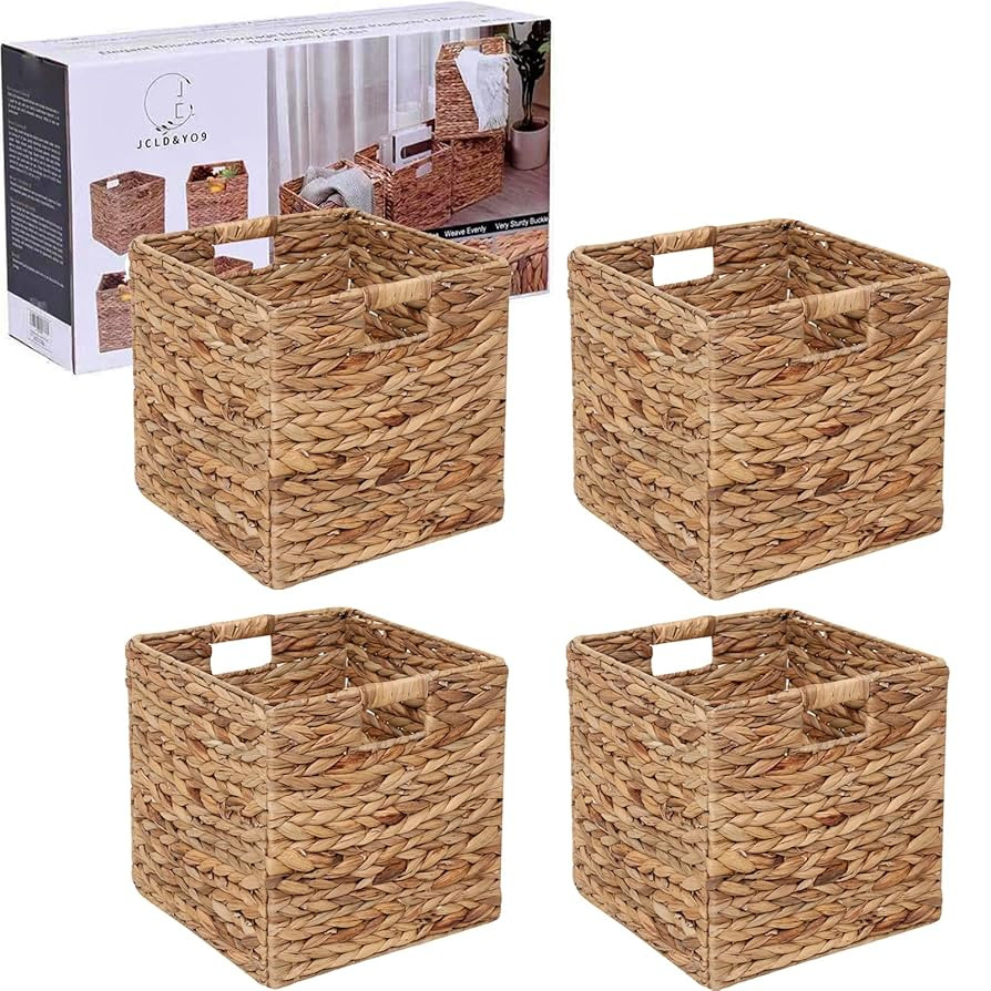 JCLD&YO9 Foldable Handwoven Water Hyacinth Storage Baskets Wicker Cube Baskets Rectangular Laundr... | Amazon (US)