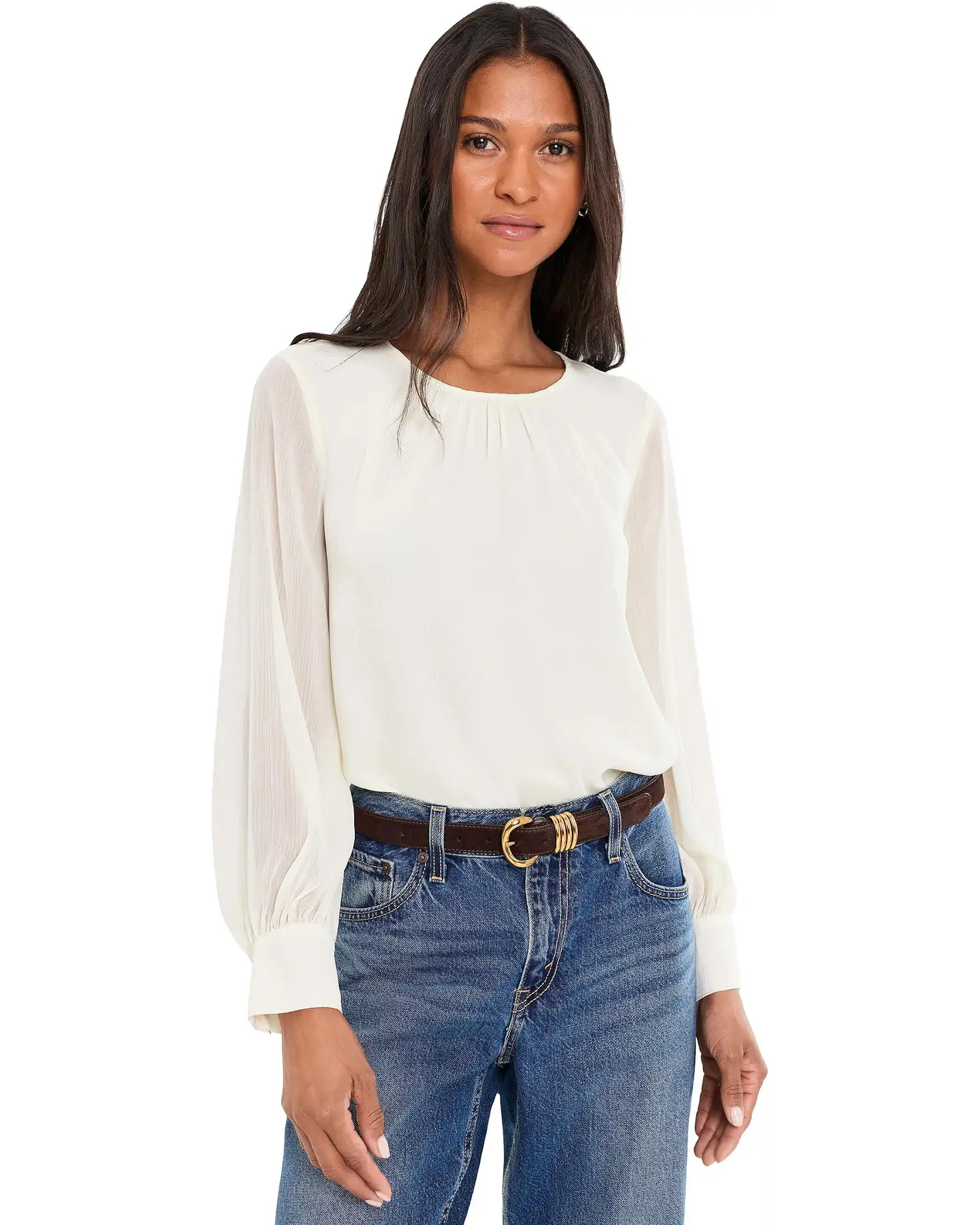 Women's Vince Camuto Gathered Crew Neck Long Sleeve Blouse | Zappos.com