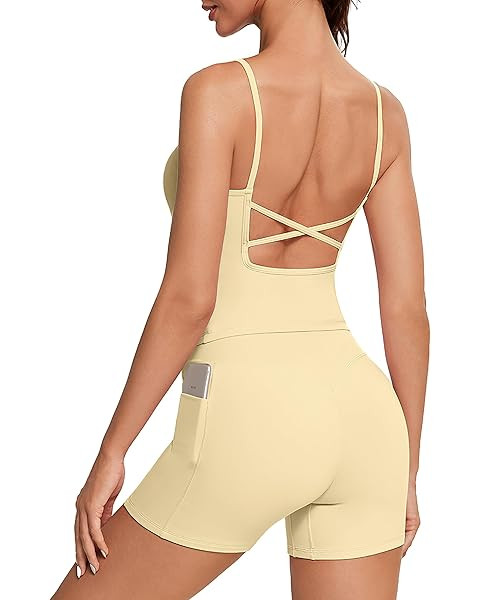 SUUKSESS Women 2 Piece Workout Sets Padded Tank Tops Tummy Control Leggings Gym Outfits | Amazon (US)