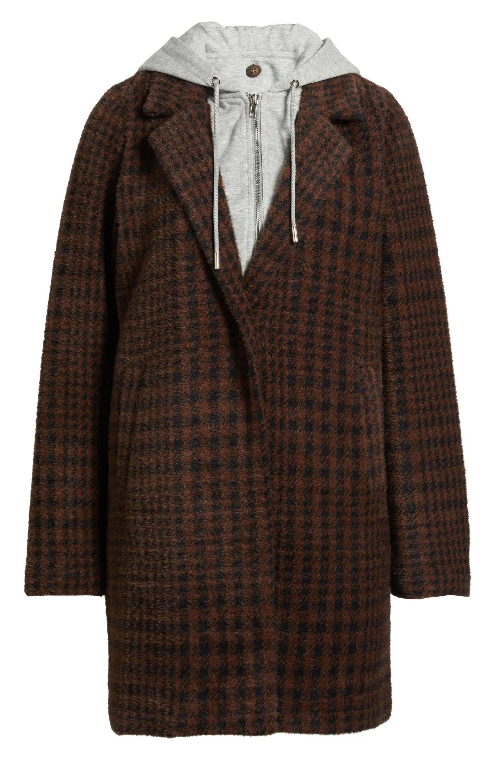 Plaid Coat with Bib Hoodie | Nordstrom