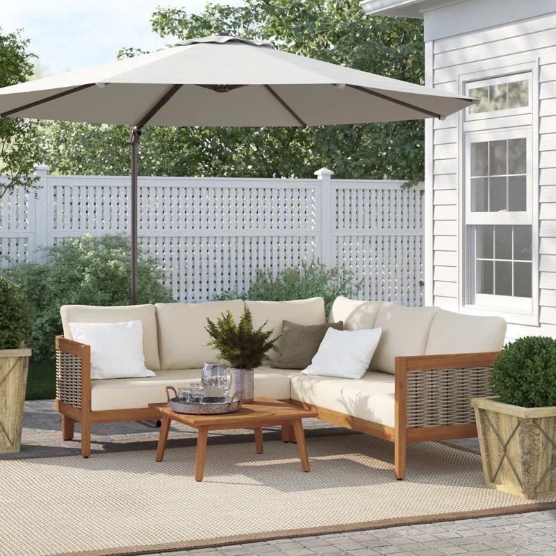 Abbeygail Solid Wood 5 - Person Seating Group with Cushions | Wayfair North America