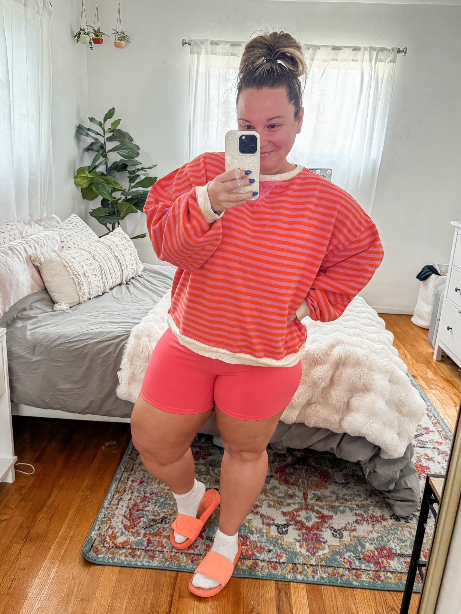 Free People and Free People movement 
Active wear
Sweatshirt size down (however it does shrink!) I did a small 
Biker shorts size XL (they do roll, however I wear them to a class where I don’t mind that because it has red light therapy and I want as much skin contact as possible.) 
Sports bra size XL 

Midsize style, workout wear, casual style, athletic wearr

#LTKMidsize #LTKPetite #LTKActive