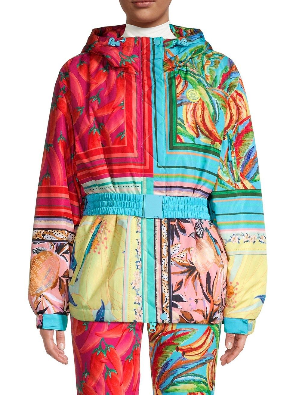 Farm Rio Mixed Scarves Ski Puffer Jacket | Saks Fifth Avenue