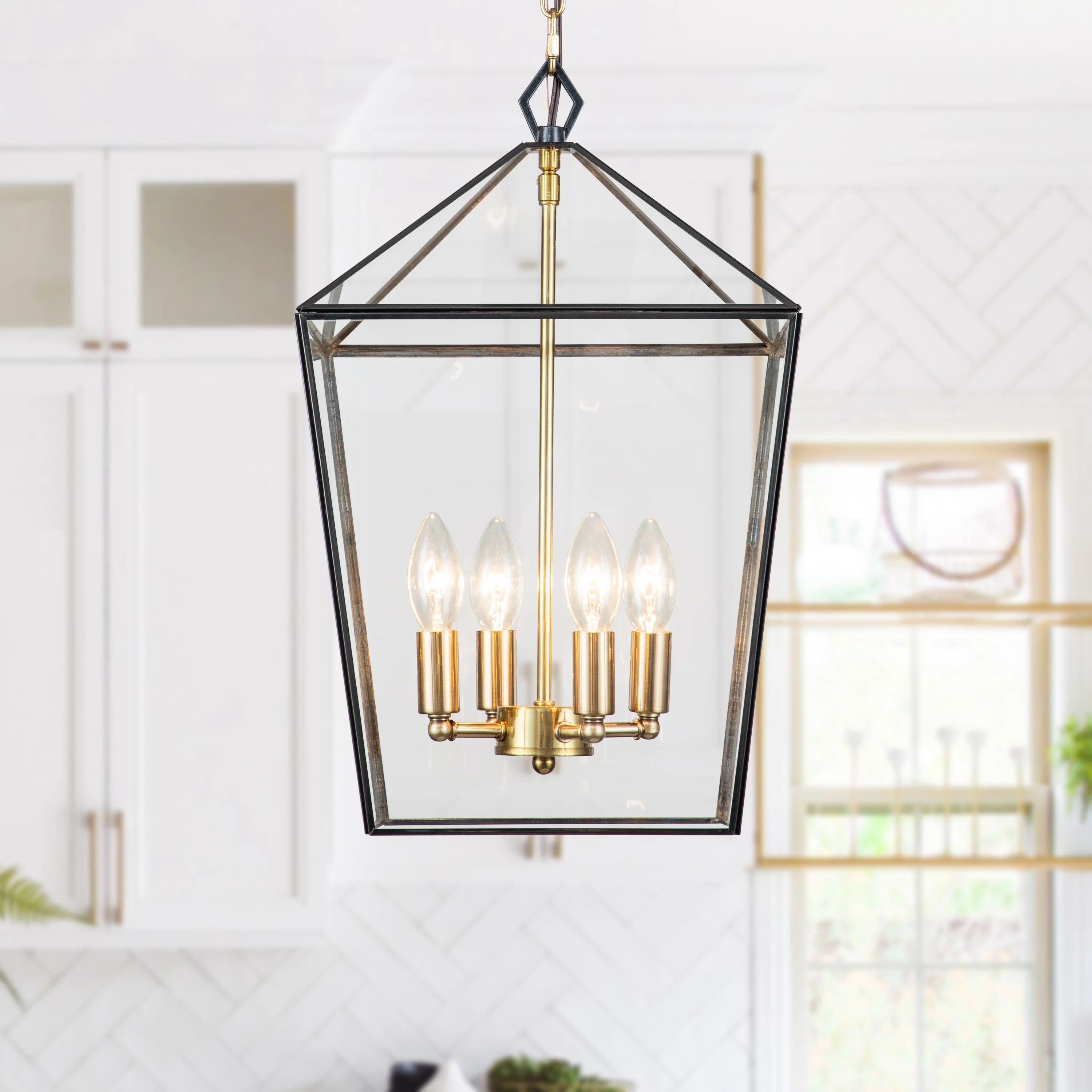 C Cattleya 4-Lights Brass Finish Black Frame Chandeliers Ceiling Pendant Light | Walmart (US)