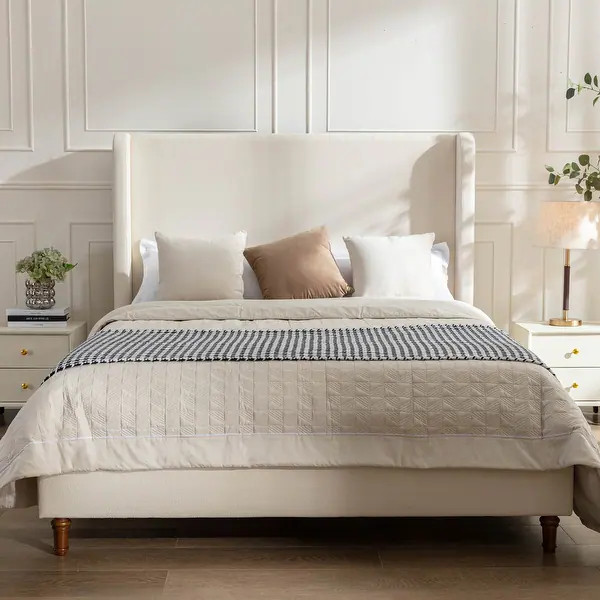 Bowie Contemporary Upholstered Bed with 54" High Headboard by Christopher Knight Home | Bed Bath & Beyond