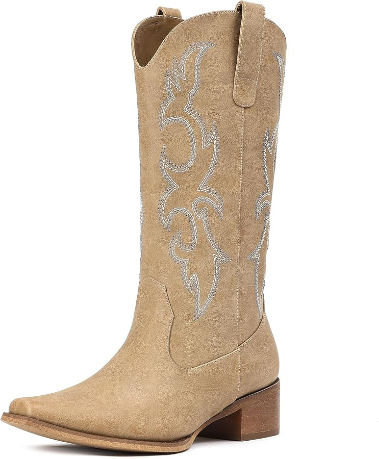 Cowboy Boots for Women - Embroidered Cowgirl Boots Western Mid Calf Fashion Chunky Heel Pointed T... | Amazon (US)