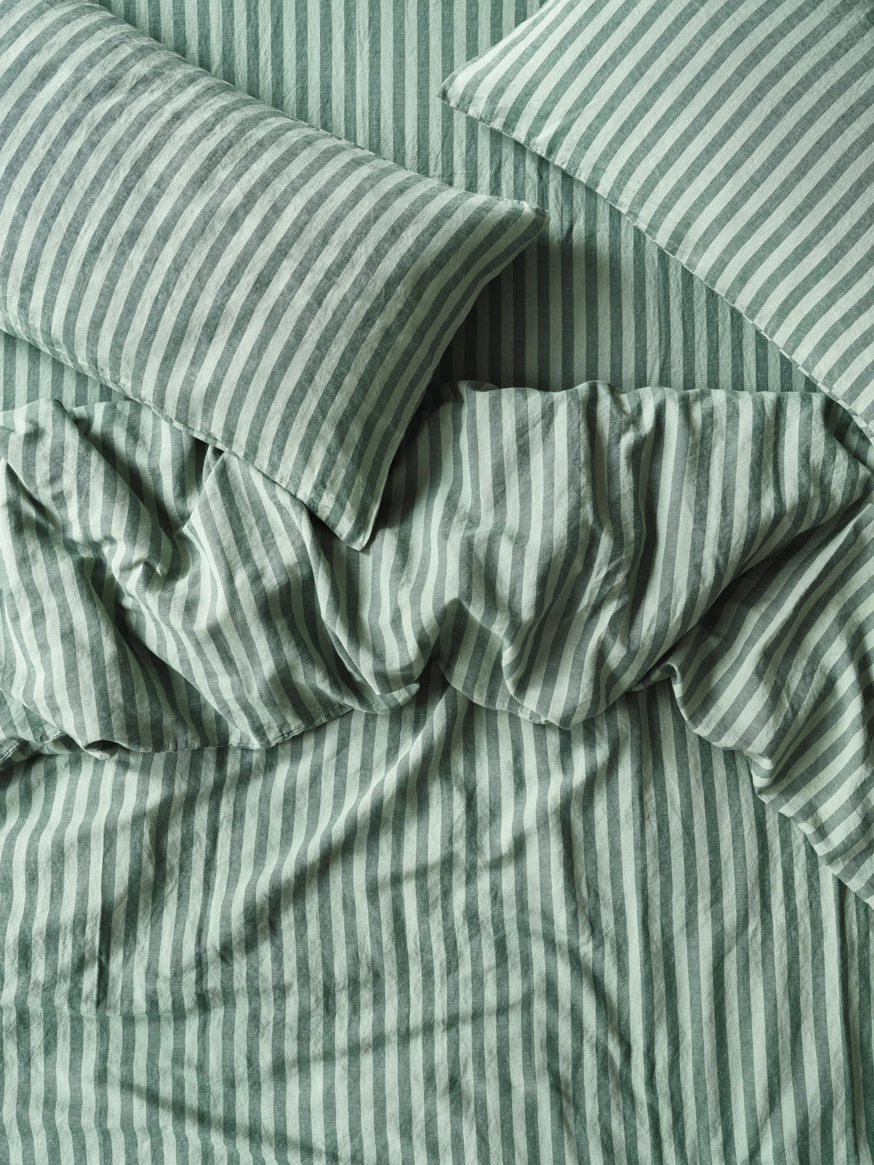 Pine Green Pembroke Stripe Linen Blend Duvet Cover | Piglet
