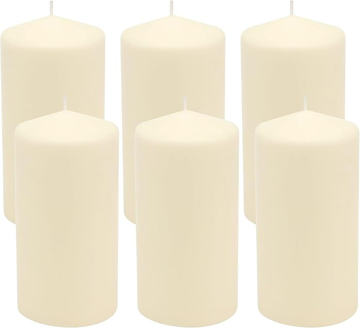 Stonebriar 6 Pack Tall 3 x 6 Inch 65 Hour Long Burning Unscented Ivory Wax Pillar Candles | Amazon (US)