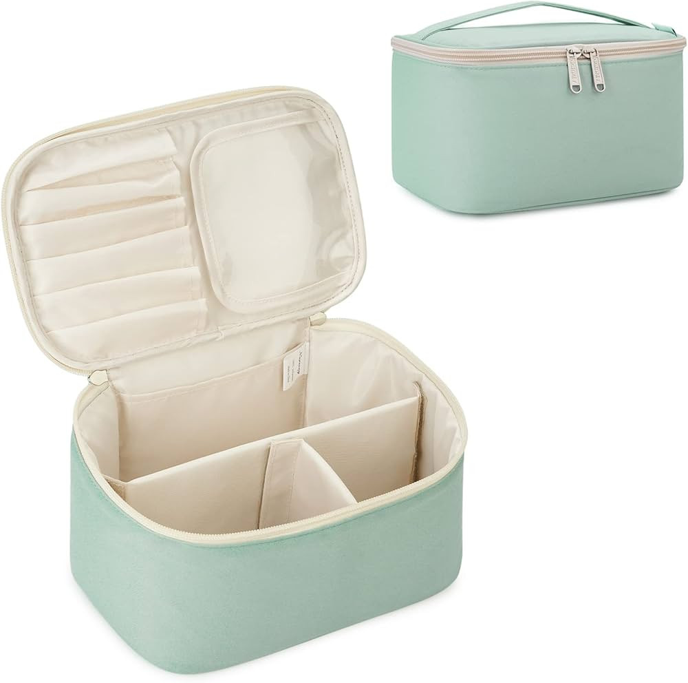 Narwey Travel Makeup Bag Large Cosmetic Bag Make up Case Organizer for Women (Mint Green) | Amazon (US)