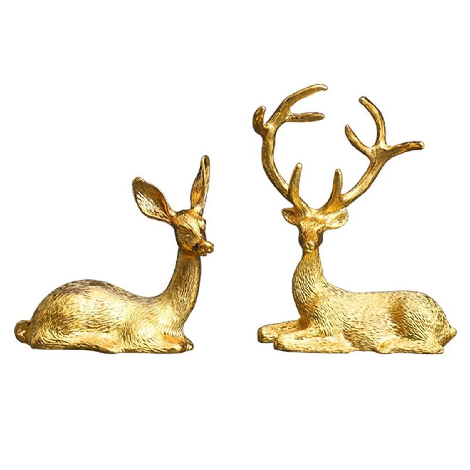 2 PCS Couple Deer Statue Home Decor Collectible Animal Figurines Office Ornaments Golden Sculptur... | Walmart (US)