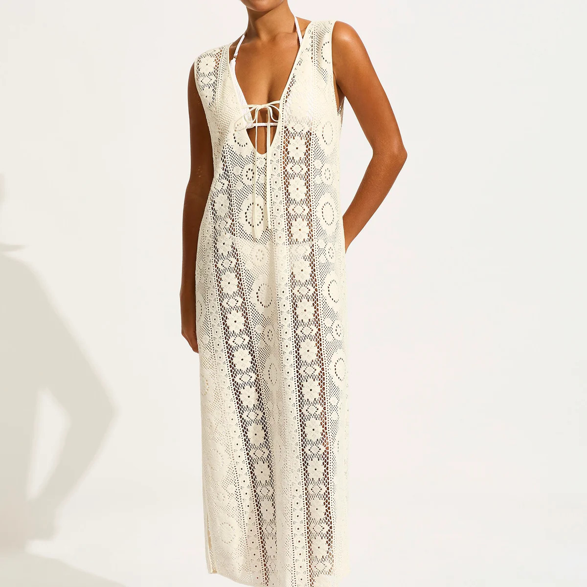 Corfu Crochet Maxi Cover Up - Ecru | Seafolly Australia