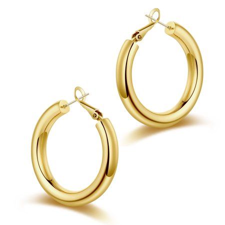 IEFRICH Chunky Gold Hoop Earrings for Women S925 Sterling Silver Post 14K Gold Plated 25mm Small Thi | Walmart (US)