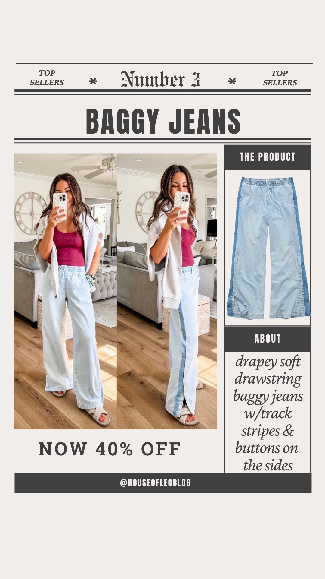 Wearing XS baggy jeans. Track jeans. Drawstring jeans. Wide leg jeans. American Eagle jeans.

#LTKOver40 #LTKPetite #LTKSaleAlert