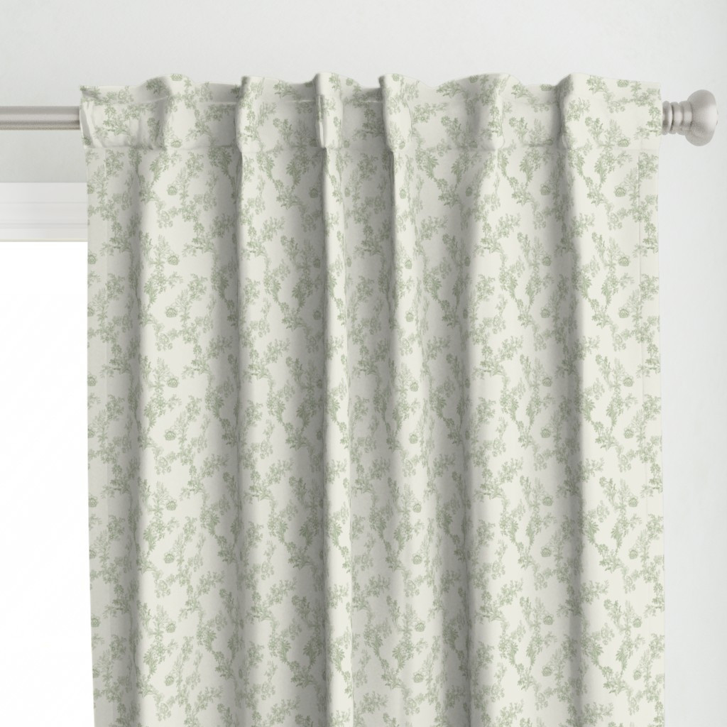 french country toile floral - green Curtain | Spoonflower | Spoonflower