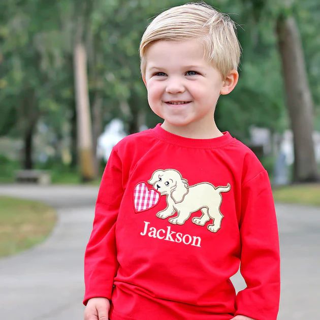 Red Puppy Heart Long Sleeve Shirt | Classic Whimsy