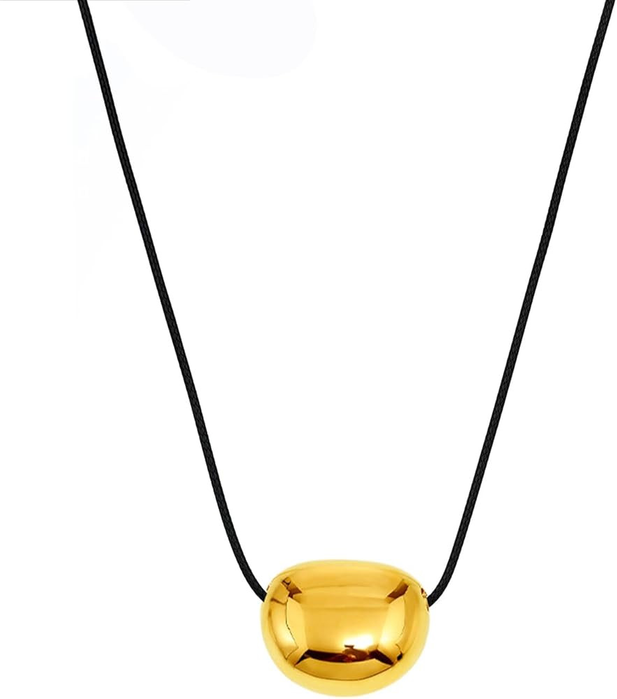 Gold Pendant Necklaces For Women Oval Bead Leather Clavicle Chain Statement Vintage Necklace | Amazon (US)