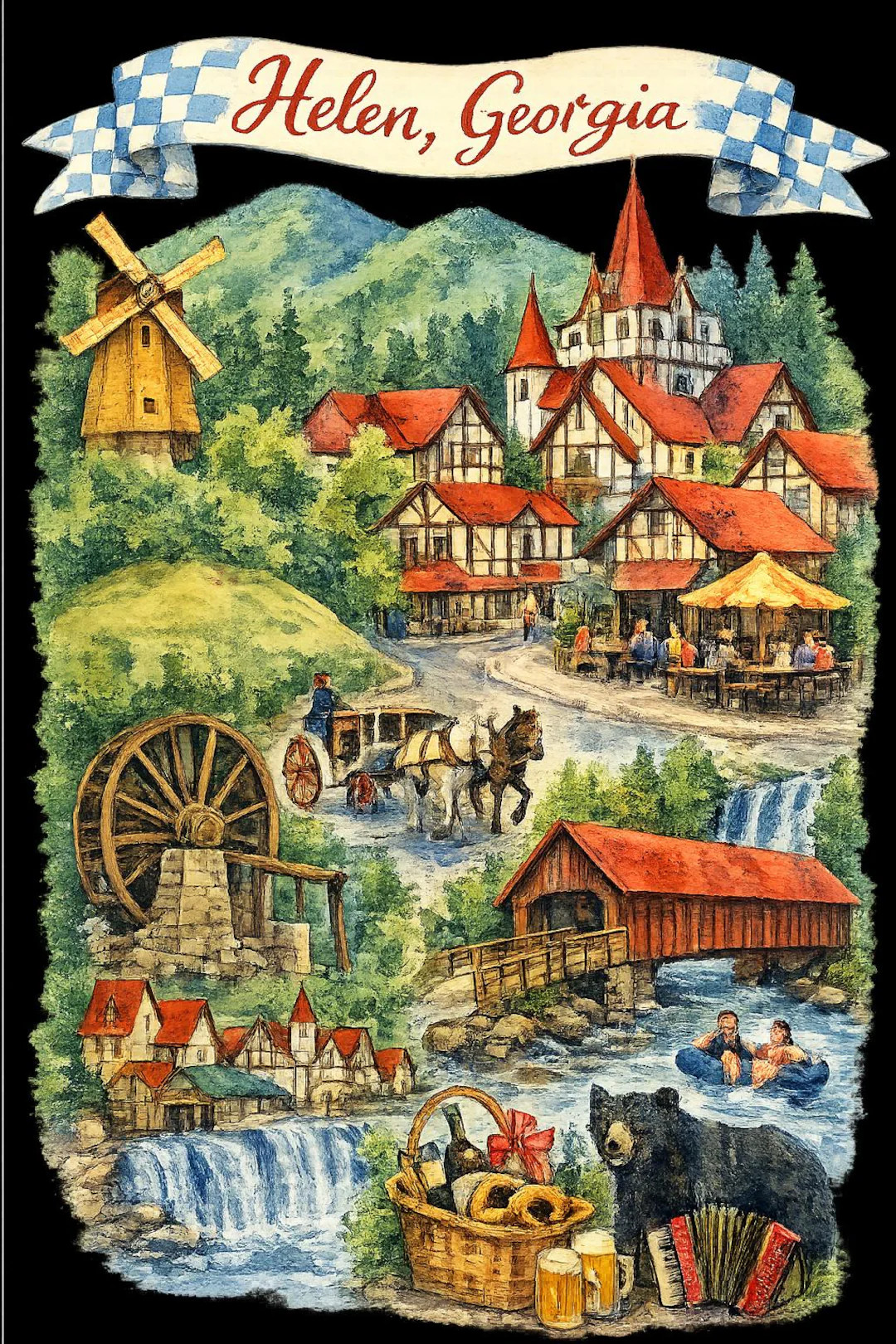 Helen Georgia Watercolor PNG | Helen GA Travel Design | Bavarian Village Digital Download | Subli... | Etsy (Global)
