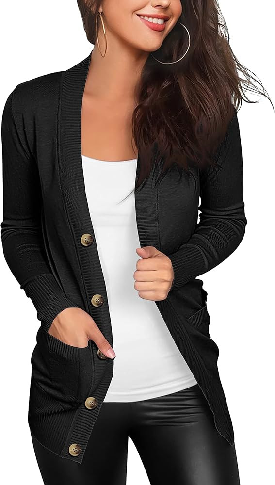 VERABENDI Women Long Sleeve Snaps Button Down V Neck Cute Knit Sweater Cardigan | Amazon (US)
