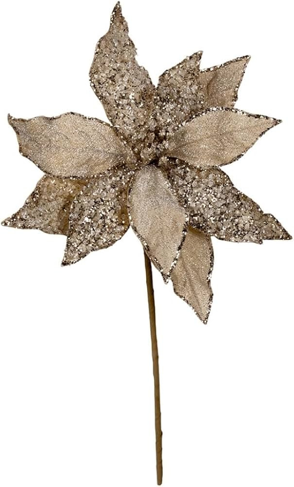 Kurt Adler 14-Inch Champagne Metallic Poinsettia Pick with Glitter and Bead Accents – Elegant H... | Amazon (US)