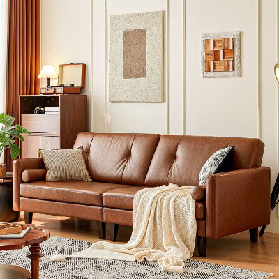 ATJafurn 86 inch Genuine Leather Sofa, Mid-Century Modern Upholstered Sectional Couch Retro Luxurious Loveseat for Living Room Bedroom Office | Target