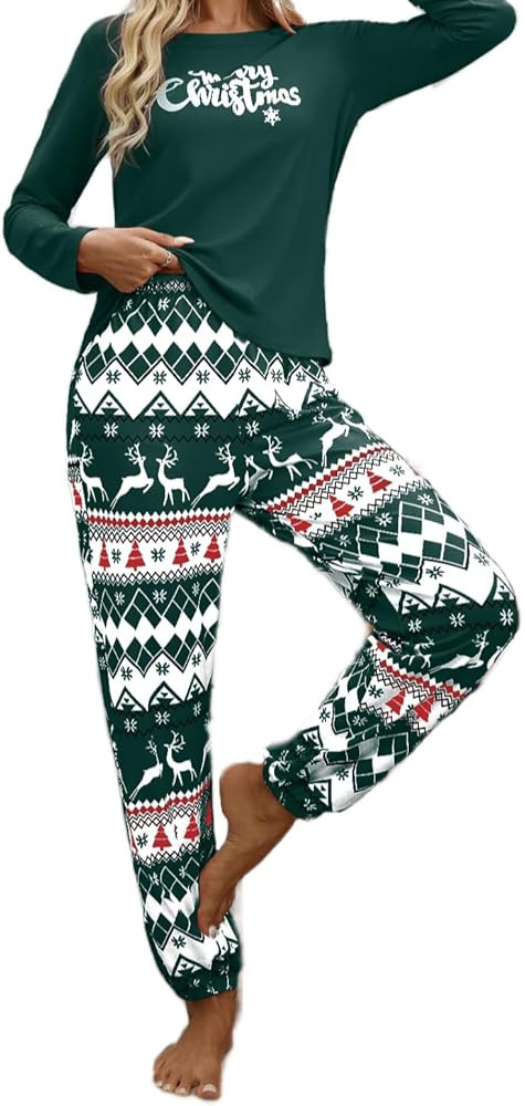 Christmas Pajamas Set for Women Soft Holiday Pjs with Print Long Sleeve Tops and Pants 2 pieces S... | Amazon (US)