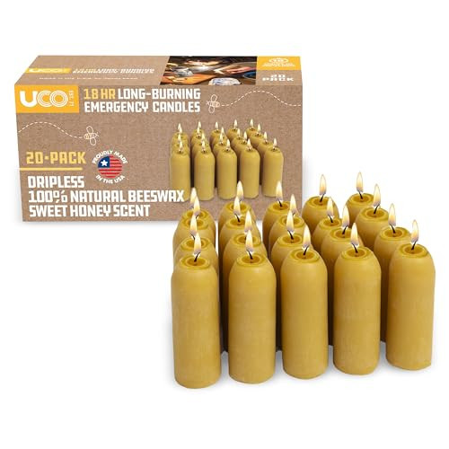 UCO 18-Hour Natural Beeswax Long-Burning Candles for UCO Candle Lanterns and Emergency Preparedness, 20-Pack | Amazon (US)