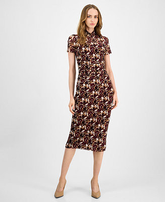 Bar III Women's Printed-Mesh Mock-Neck Midi Dress, Macy's Exclusive - Macy's | Macy's