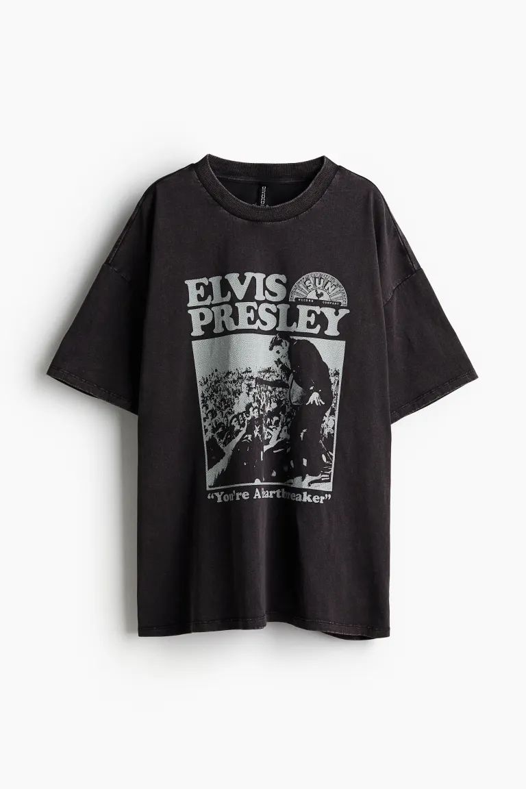 Oversized Printed T-shirt - Black/Elvis Presley - Ladies | H&M US | H&M (US + CA)