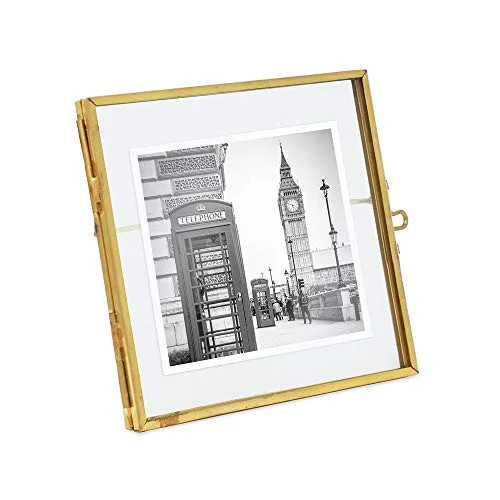 Isaac Jacobs 4x4, Antique Gold, Vintage Style Brass and Glass, Metal Floating Desk Photo Frame, w... | Walmart (US)