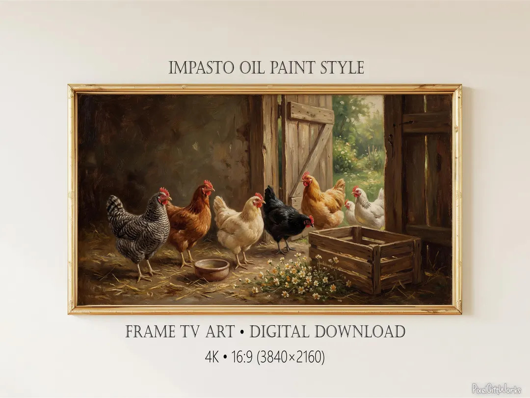 Impasto Oil Painting Chickens Samsung TV Frame  Art Download, Rustic Farmhouse Hens (4K JPG) | Etsy (US)