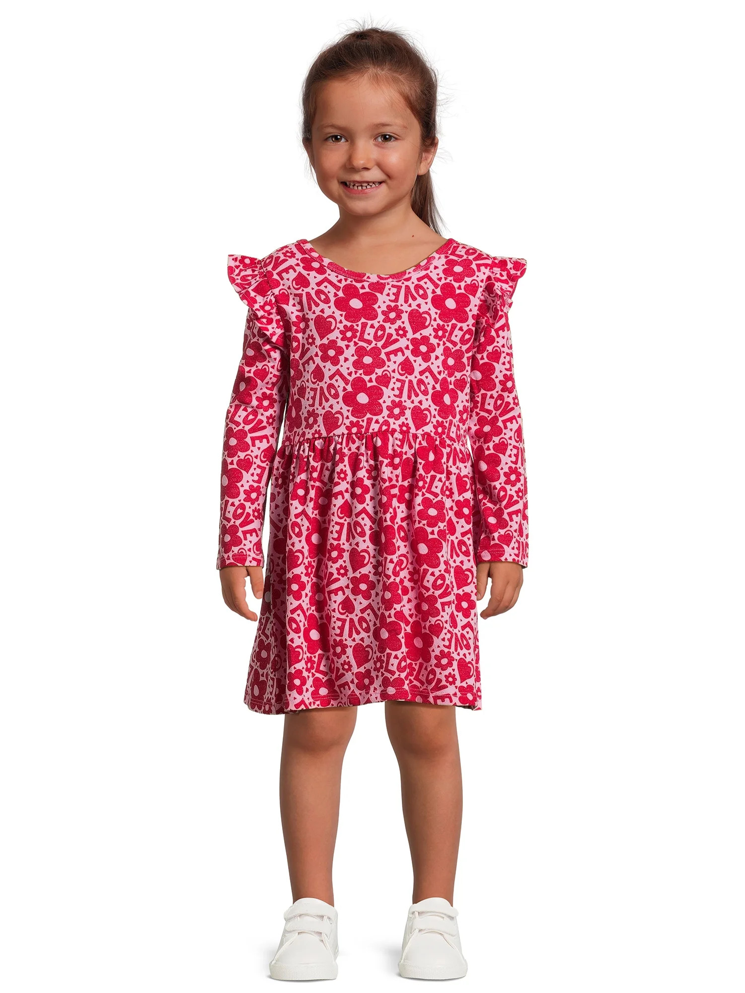 Wonder Nation Valentine’s Day Toddler Girl Long Sleeve Knit Dress, Sizes 12M-5T - Walmart.com | Walmart (US)