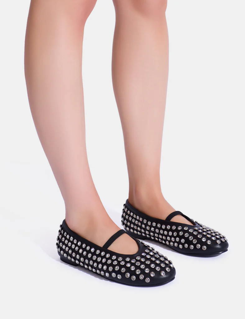 Mina Black Embellished Ballet Flat Pumps | Public Desire (US & CA)