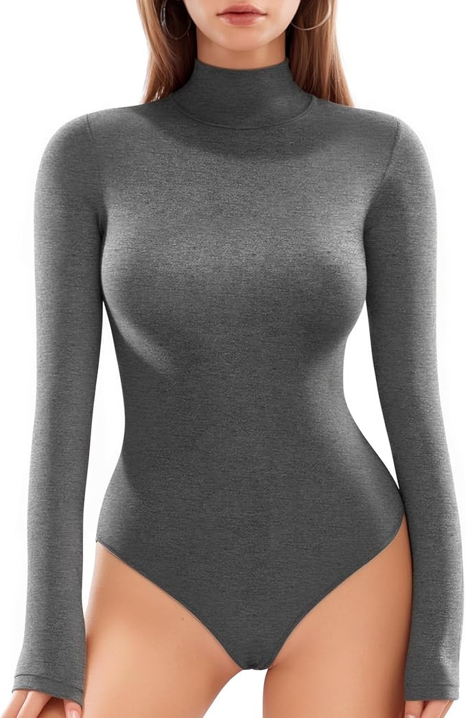 MANGOPOP Women's Mock Turtle Neck Long Sleeve Sleeveless Tank Tops Bodysuit Jumpsuit | Amazon (US)