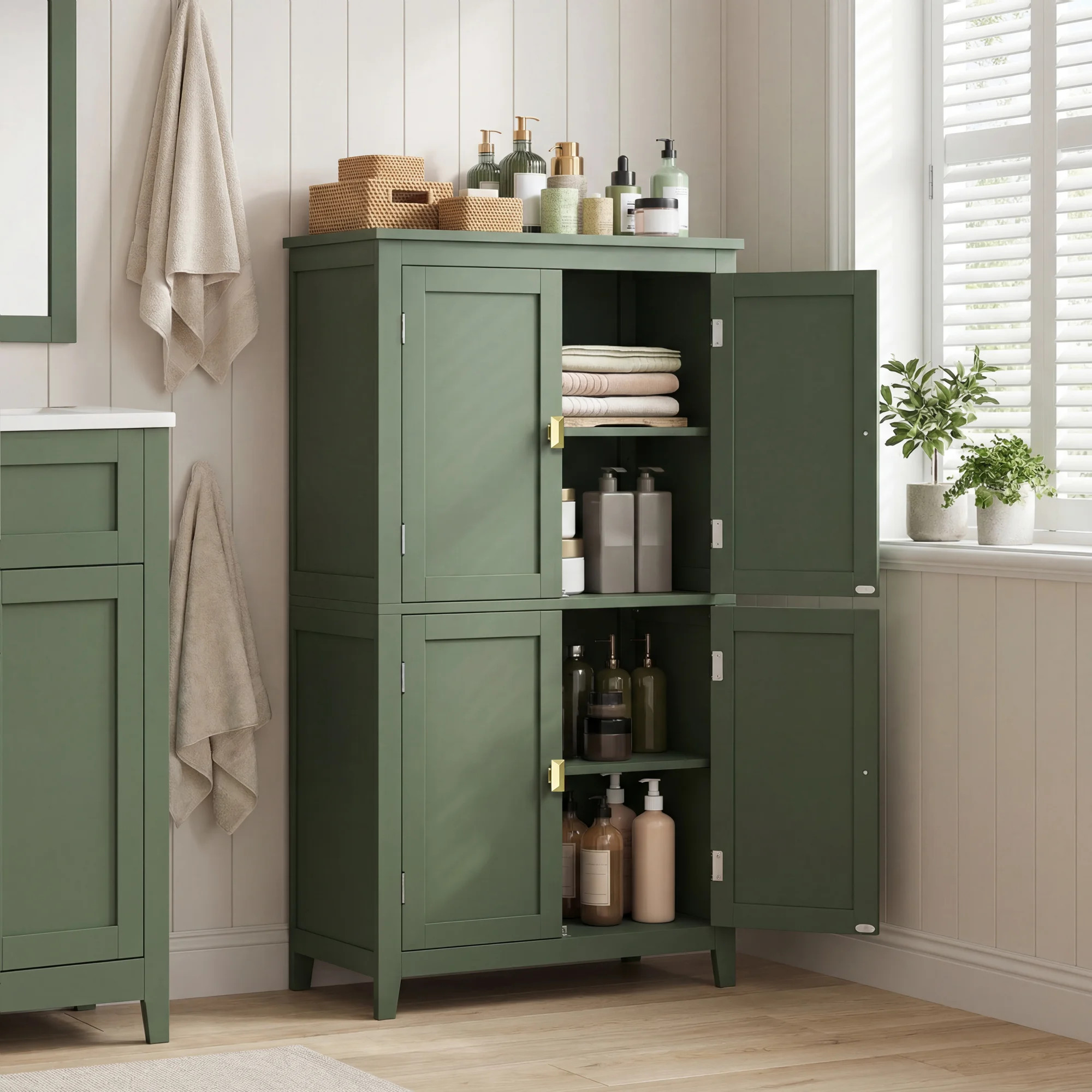 Arhavi 42.1" H Floor Storage Cabinet, Storage Unit, Freestanding Cabinet With 4 Doors | Wayfair North America