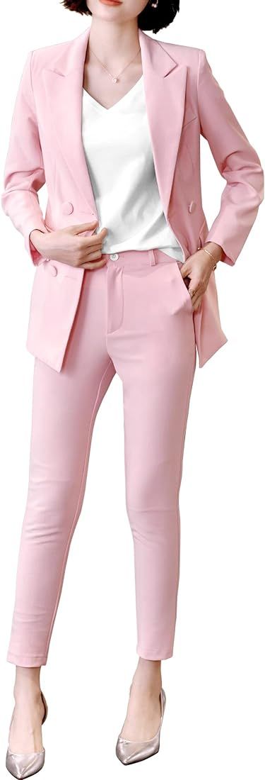 LISUEYNE Women’s Two Pieces Blazer Office Lady Suit Set Work Blazer Jacket and Pant | Amazon (US)