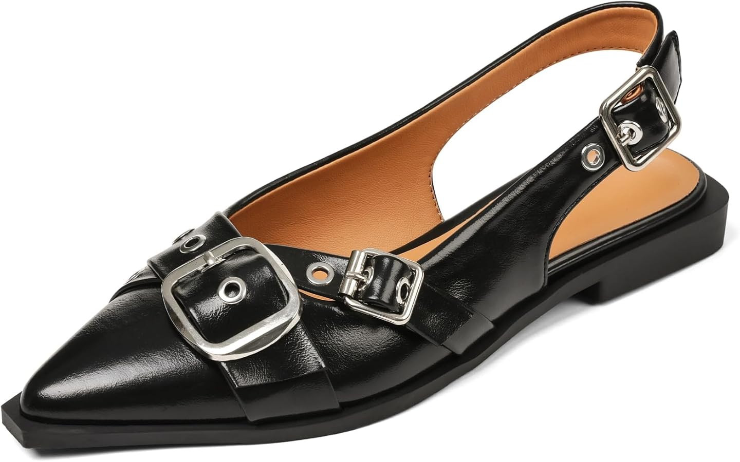Kalstage Women's Slingback Flats Closed Pointed Toe Low Heel Dress Flat Shoes Buckle Patent Leath... | Amazon (US)