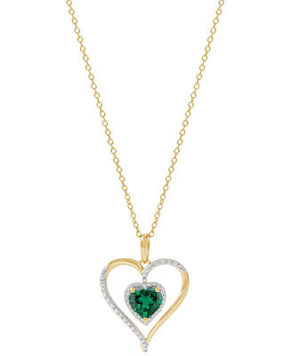 Birthstone Gemstone & Diamond Accent Heart 18" Pendant Necklace in 14k Gold-Plated Sterling Silve... | Macy's